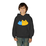 Youth Hoodie — Cute Half-Blue Half-Yellow Cat Graphic
