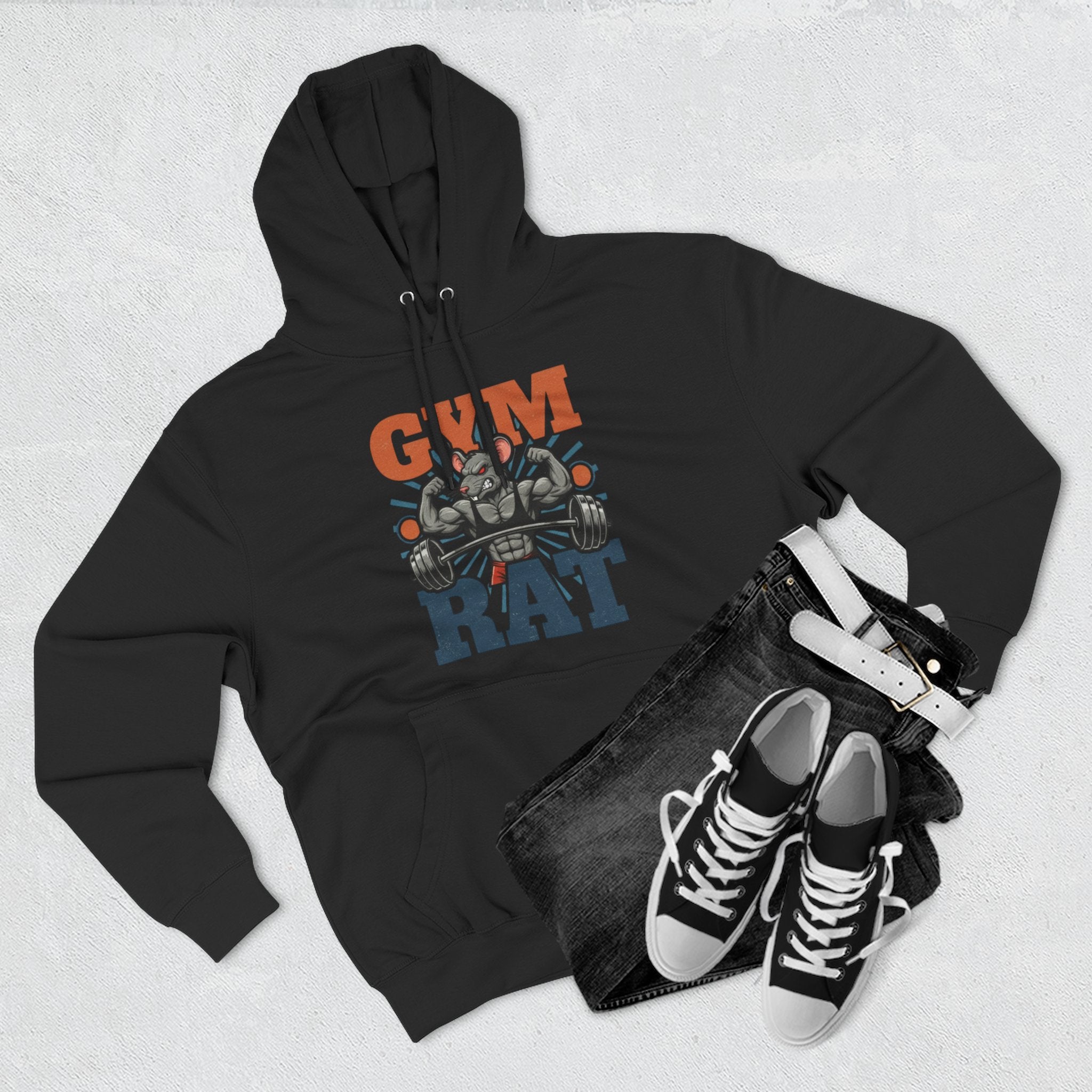 Gym Rat Hoodie — Vintage Barbell Fitness Pullover