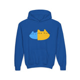 Youth Hoodie — Cute Half-Blue Half-Yellow Cat Graphic