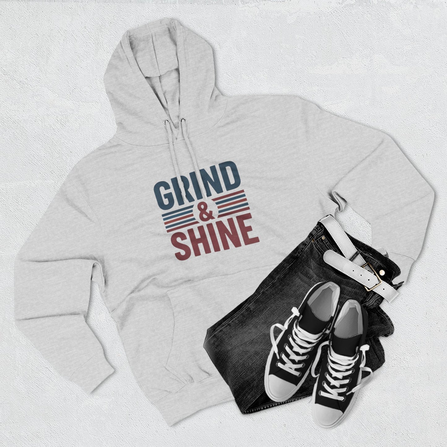 Grind & Shine Hoodie — Motivational Retro Striped Graphic Hoodie