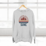 Retro Sunrise 'SUNE' Graphic Hoodie — Vintage Striped Sun Pullover