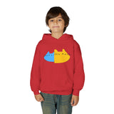 Youth Hoodie — Cute Half-Blue Half-Yellow Cat Graphic