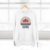 Retro Sunrise 'SUNE' Graphic Hoodie — Vintage Striped Sun Pullover