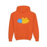 Youth Hoodie — Cute Half-Blue Half-Yellow Cat Graphic