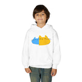 Youth Hoodie — Cute Half-Blue Half-Yellow Cat Graphic