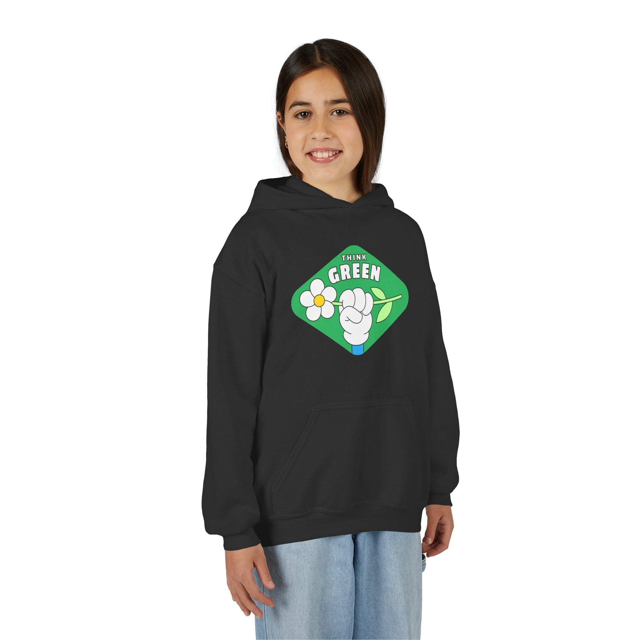 Youth Hoodie — Think Green Eco Fist Graphic Sweatshirt