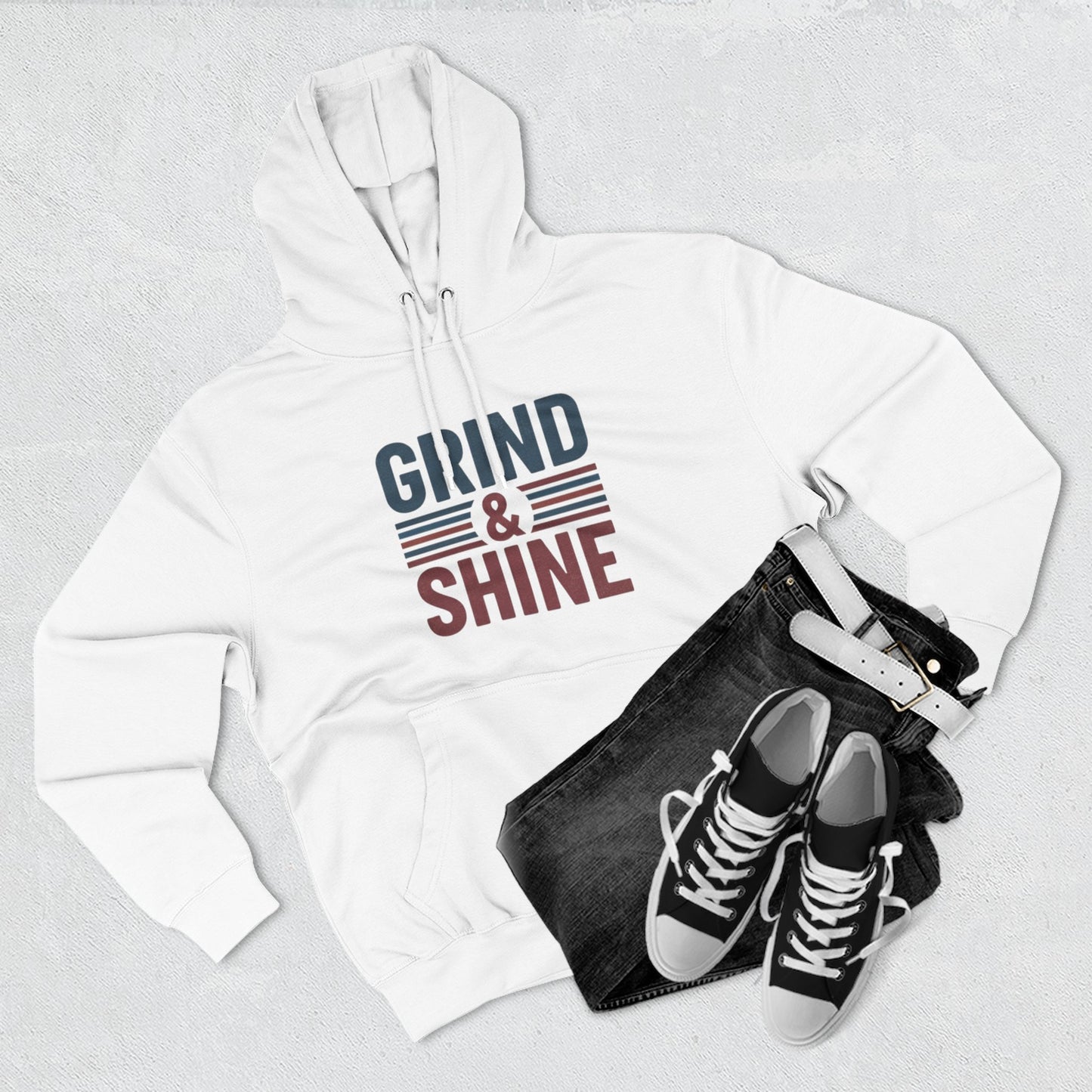 Grind & Shine Hoodie — Motivational Retro Striped Graphic Hoodie