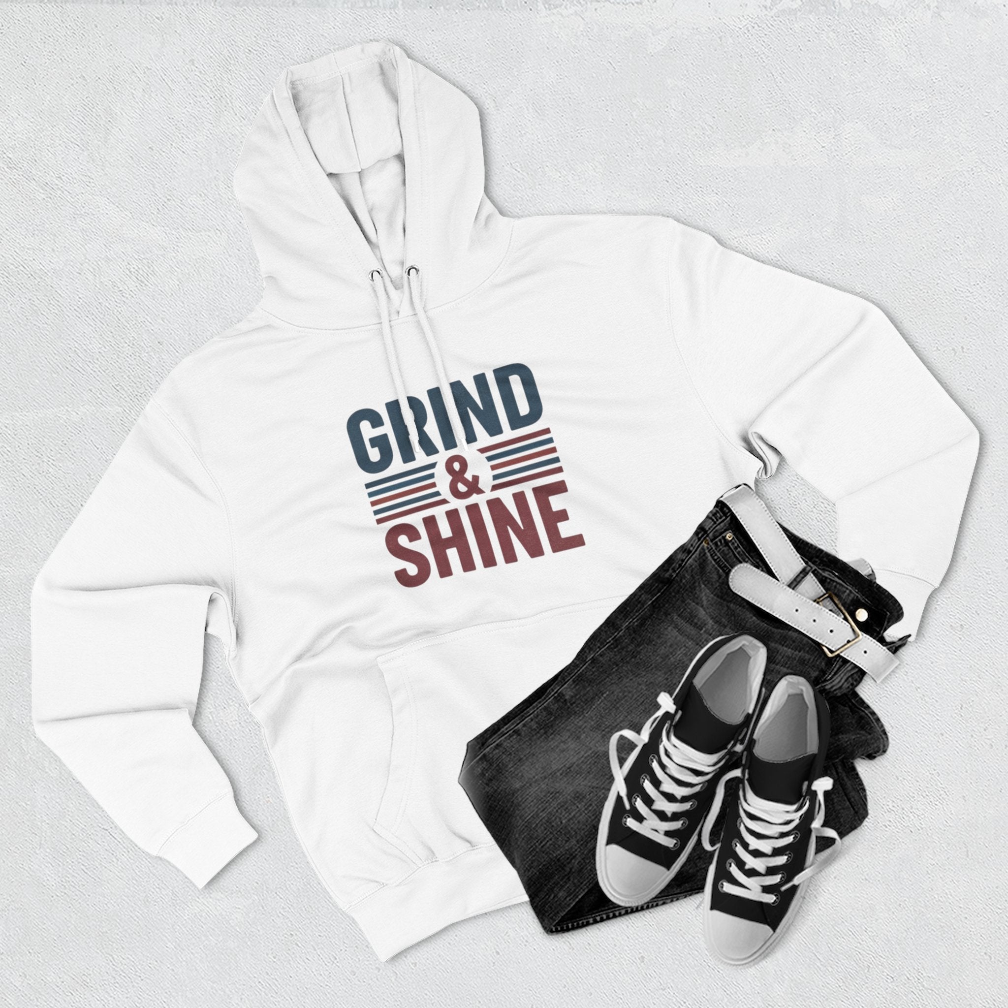 Grind & Shine Hoodie — Motivational Retro Striped Graphic Hoodie