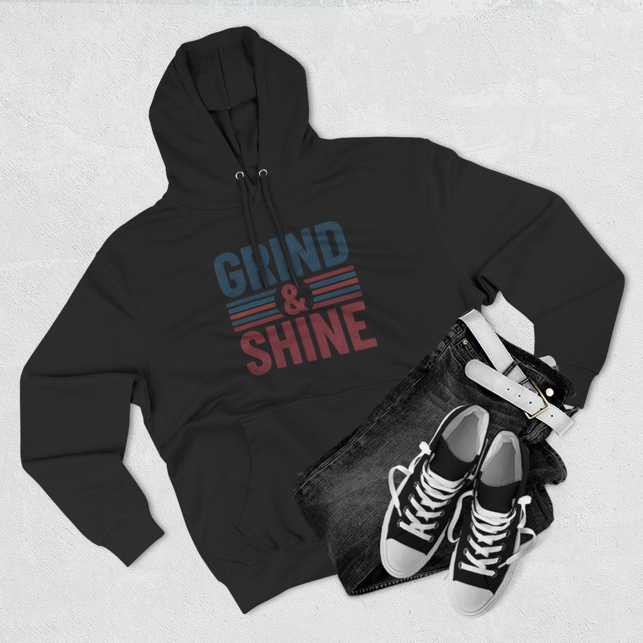 Grind & Shine Hoodie — Motivational Vintage Stripe Pullover