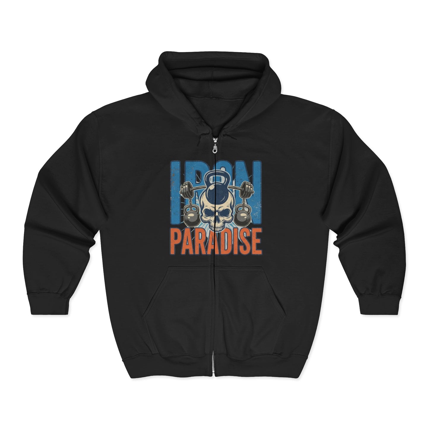 Iron Paradise Zip Hoodie – Skull & Kettlebell Gym Sweatshirt