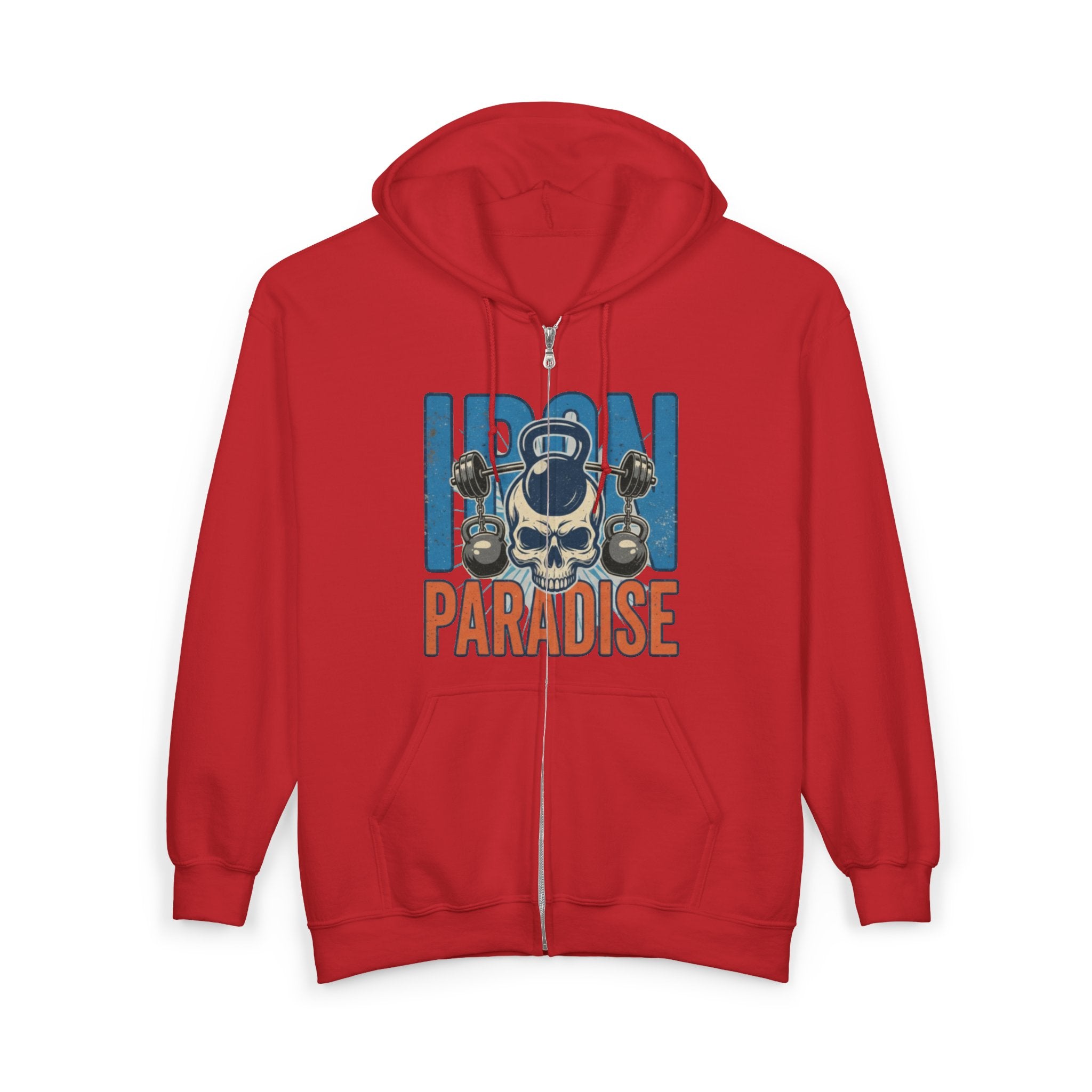 Iron Paradise Zip Hoodie – Skull & Kettlebell Gym Sweatshirt