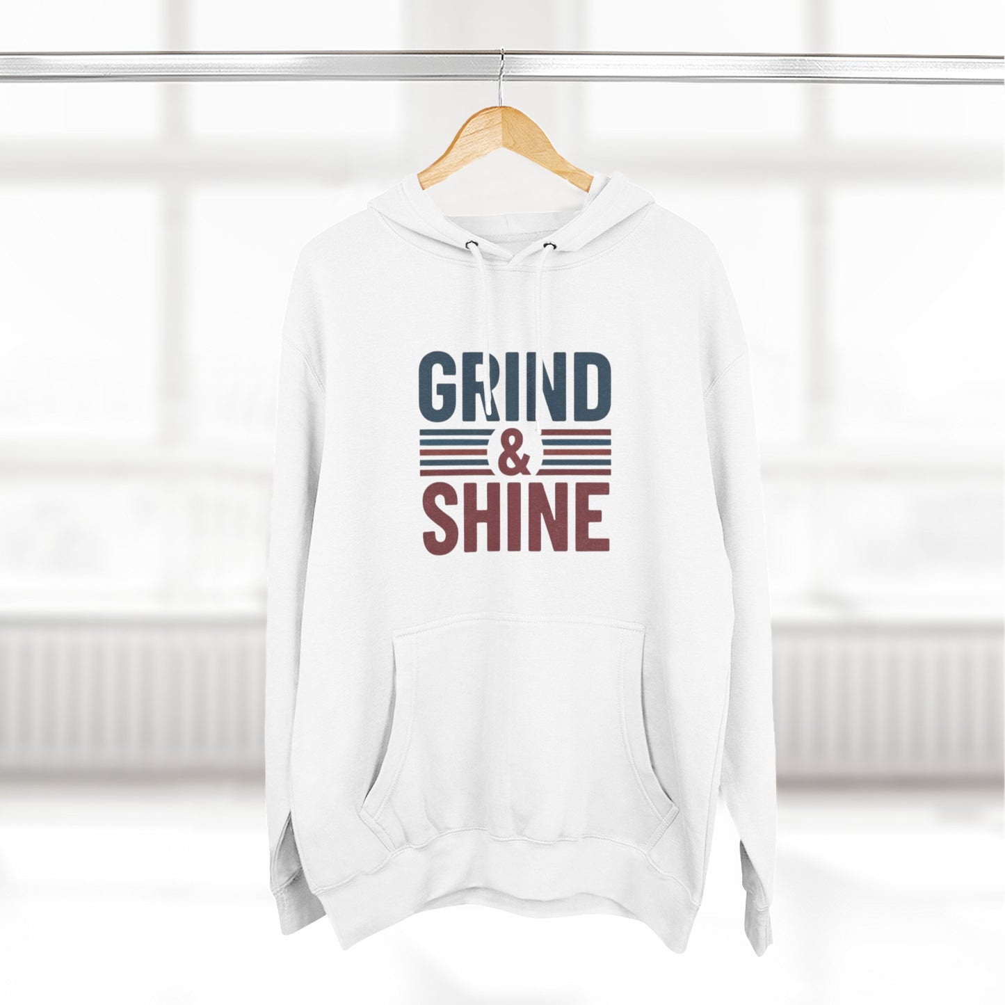 Grind & Shine Hoodie — Motivational Retro Striped Graphic Hoodie