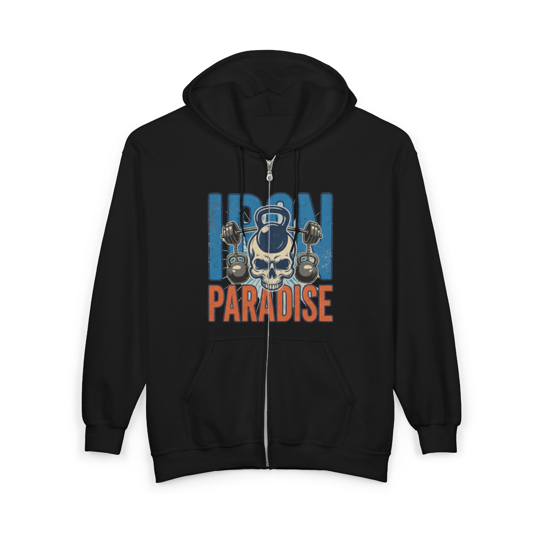 Iron Paradise Zip Hoodie – Skull & Kettlebell Gym Sweatshirt