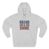 Grind & Shine Hoodie — Motivational Retro Striped Graphic Hoodie