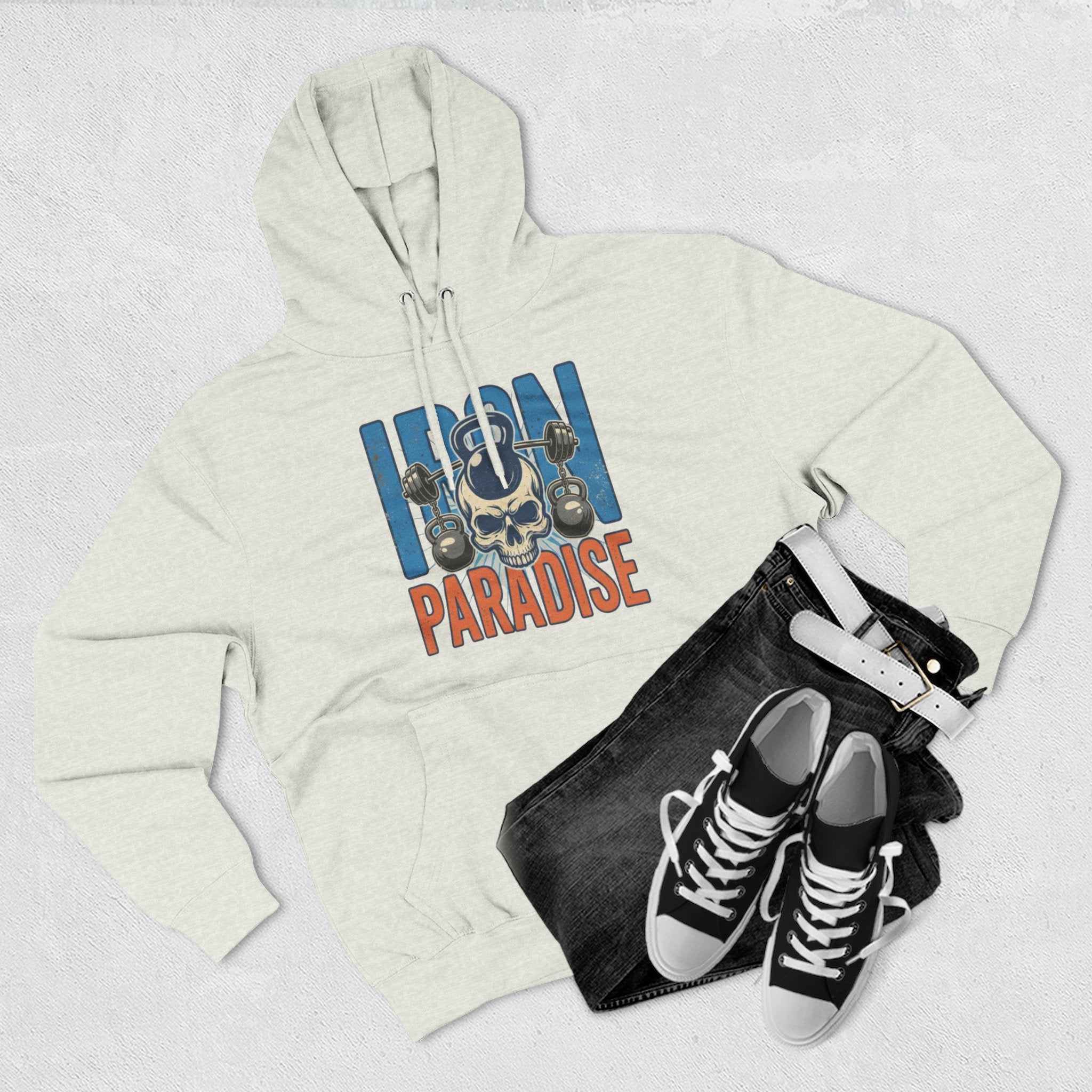 Hoodie — "Iron Paradise" Skull & Kettlebell Gym Hoodie
