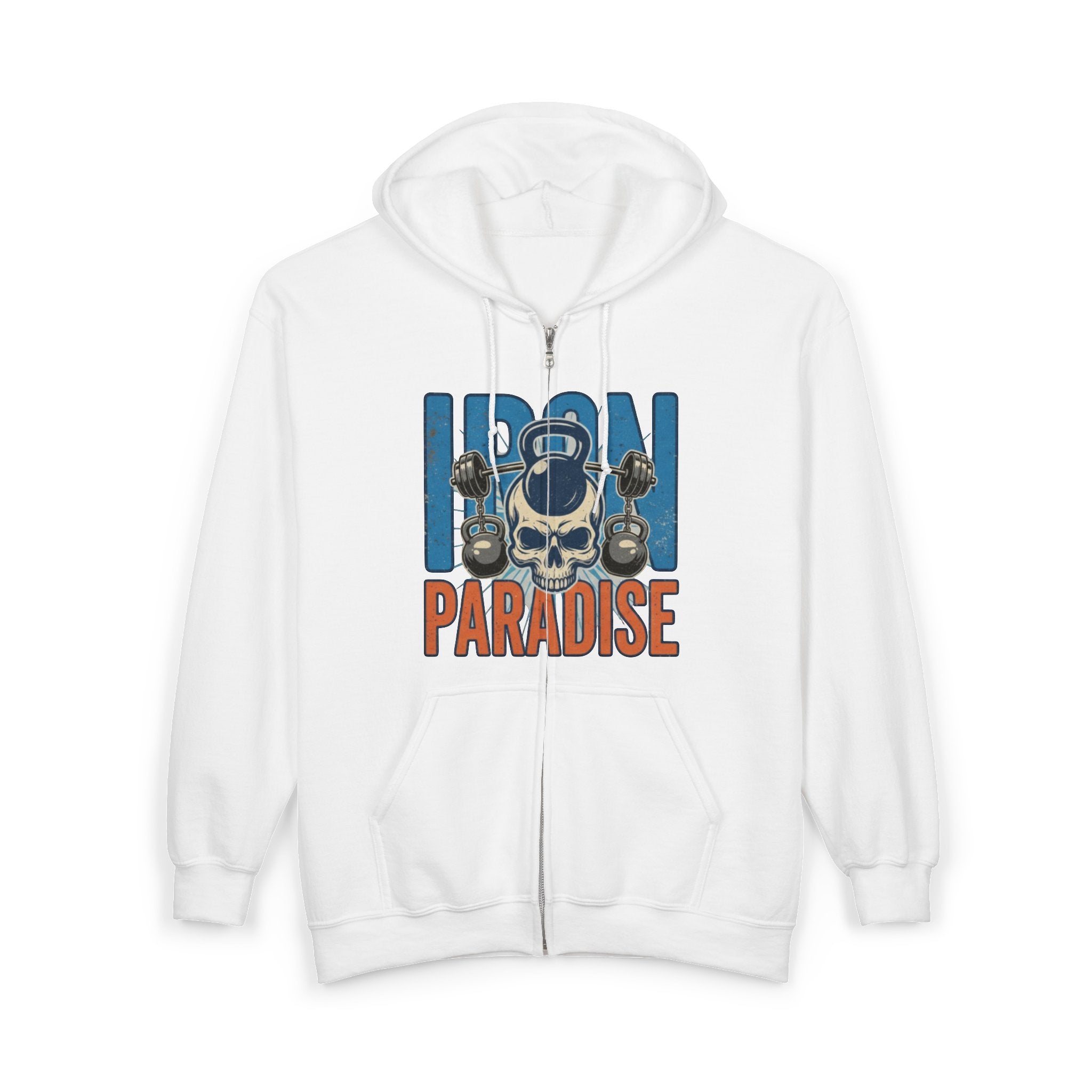 Iron Paradise Zip Hoodie – Skull & Kettlebell Gym Sweatshirt