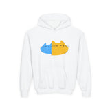 Youth Hoodie — Cute Half-Blue Half-Yellow Cat Graphic