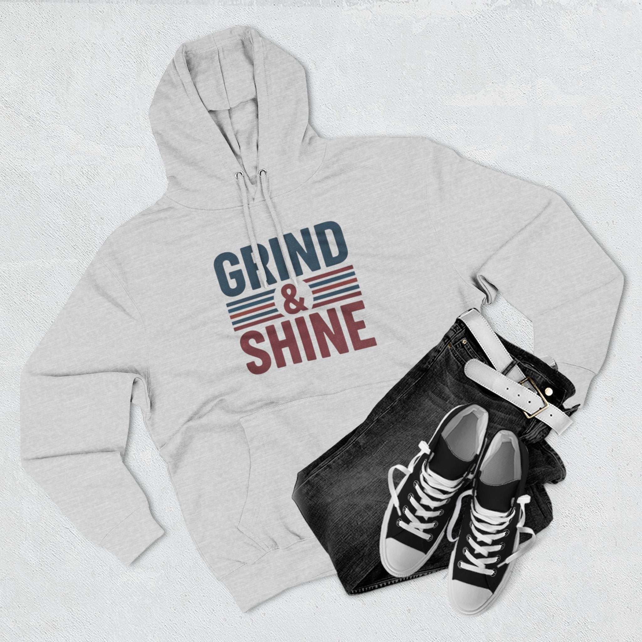 Grind & Shine Hoodie — Motivational Vintage Stripe Pullover
