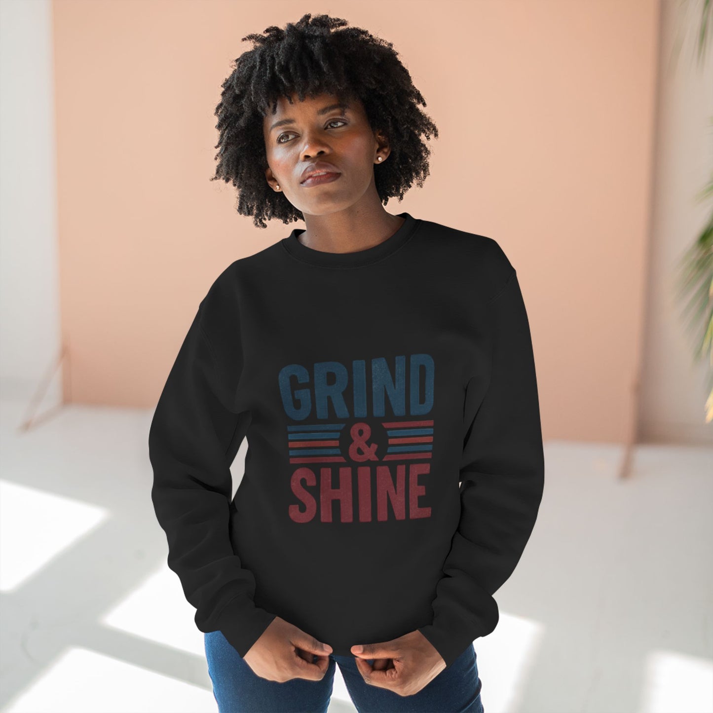 Grind & Shine Crewneck Sweatshirt — Motivational Retro Graphic Crew