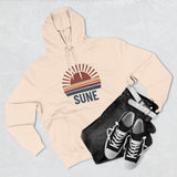 Retro Sunrise 'SUNE' Graphic Hoodie — Vintage Striped Sun Pullover