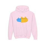 Youth Hoodie — Cute Half-Blue Half-Yellow Cat Graphic