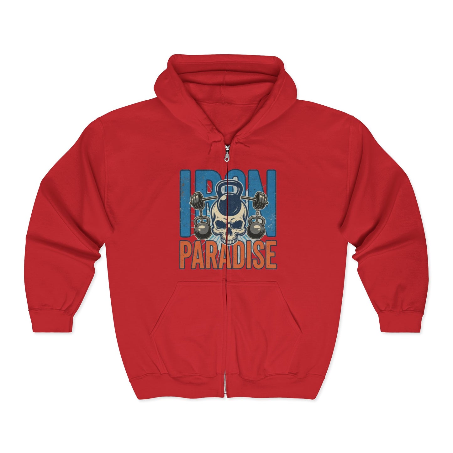 Iron Paradise Zip Hoodie – Skull & Kettlebell Gym Sweatshirt