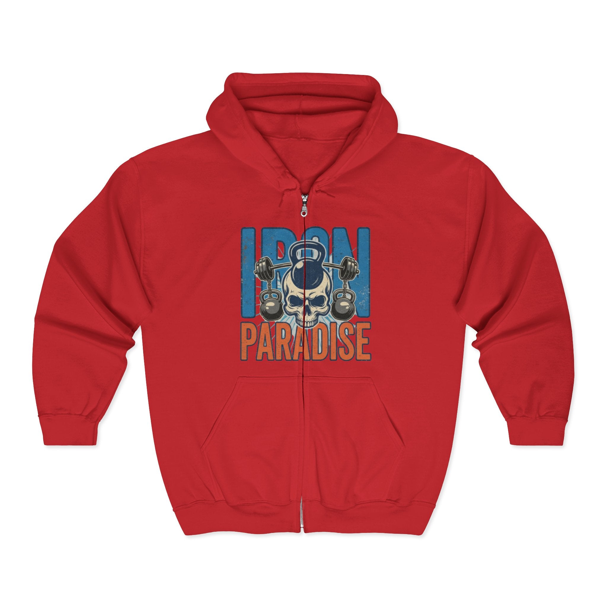 Iron Paradise Zip Hoodie – Skull & Kettlebell Gym Sweatshirt