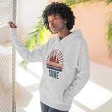 Retro Sunrise 'SUNE' Graphic Hoodie — Vintage Striped Sun Pullover