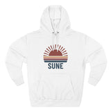 Retro Sunrise 'SUNE' Graphic Hoodie — Vintage Striped Sun Pullover