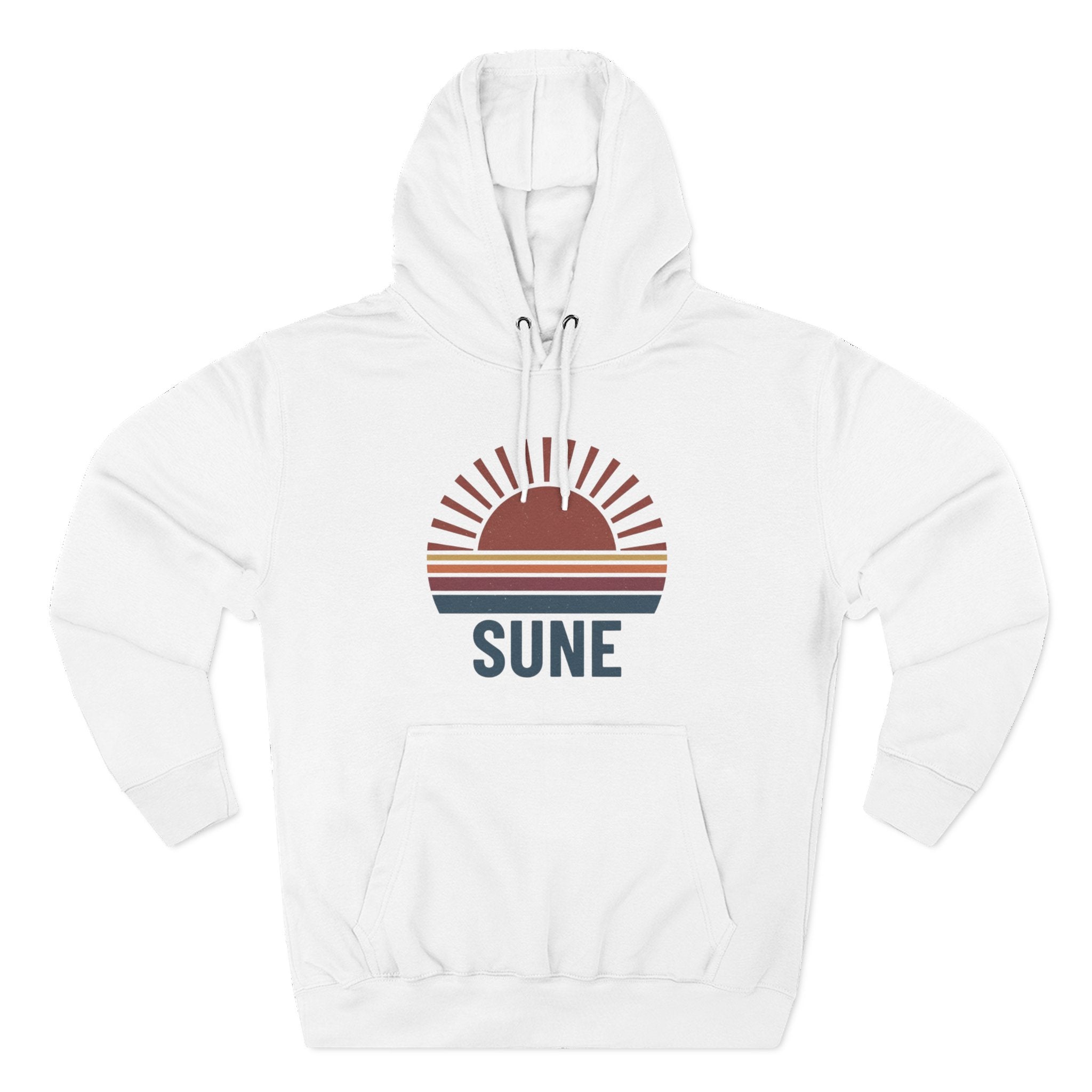 Retro Sunrise 'SUNE' Graphic Hoodie — Vintage Striped Sun Pullover