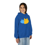 Youth Hoodie — Cute Half-Blue Half-Yellow Cat Graphic