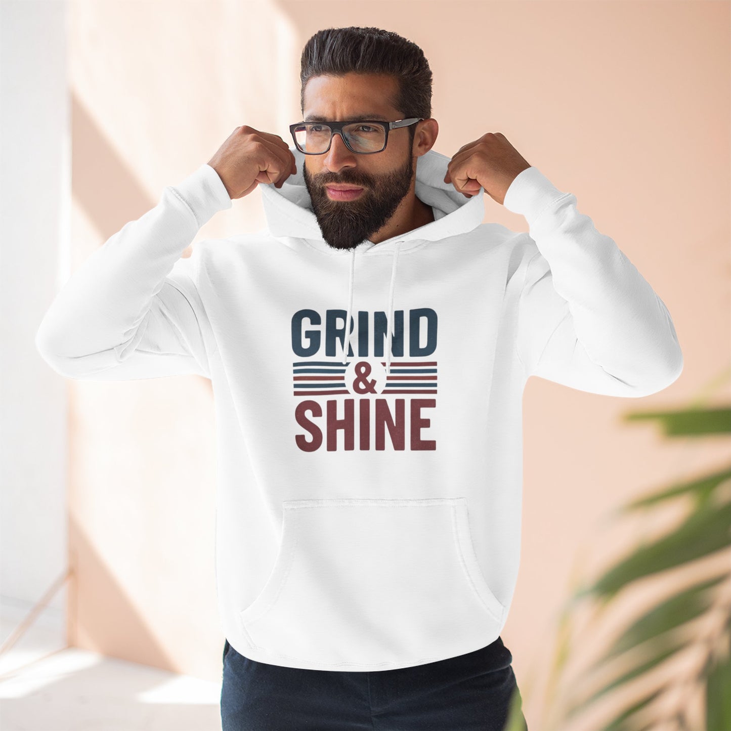 Grind & Shine Hoodie — Motivational Retro Striped Graphic Hoodie