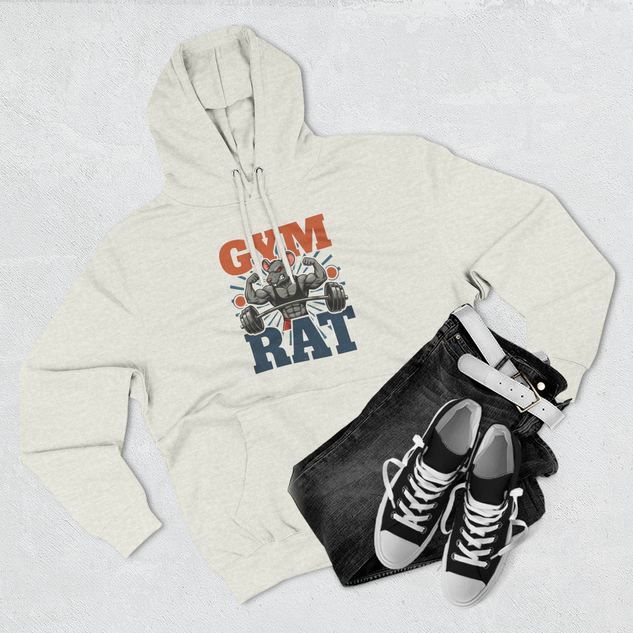 Gym Rat Hoodie — Vintage Barbell Fitness Pullover