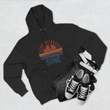 Retro Sunrise 'SUNE' Graphic Hoodie — Vintage Striped Sun Pullover