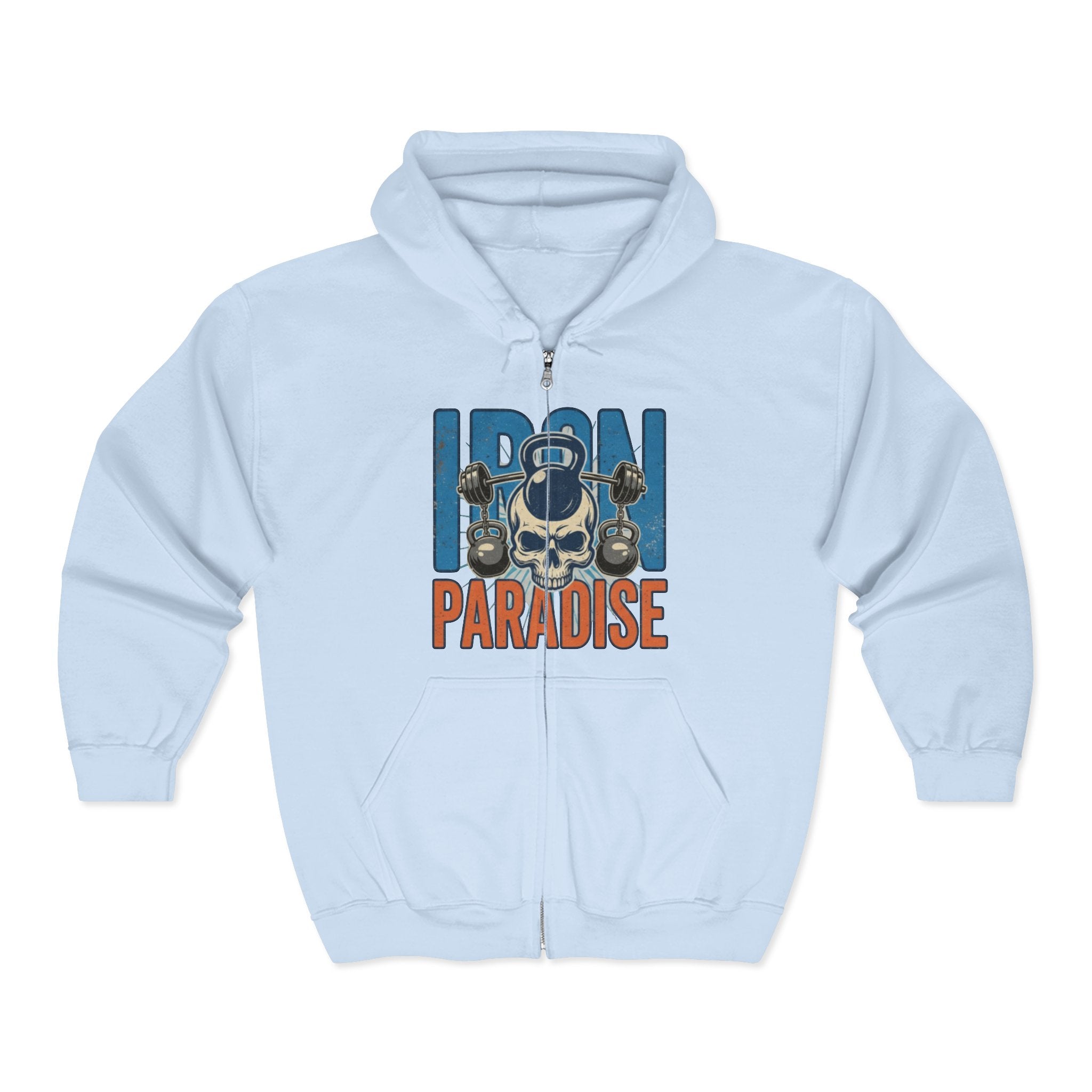 Iron Paradise Zip Hoodie – Skull & Kettlebell Gym Sweatshirt