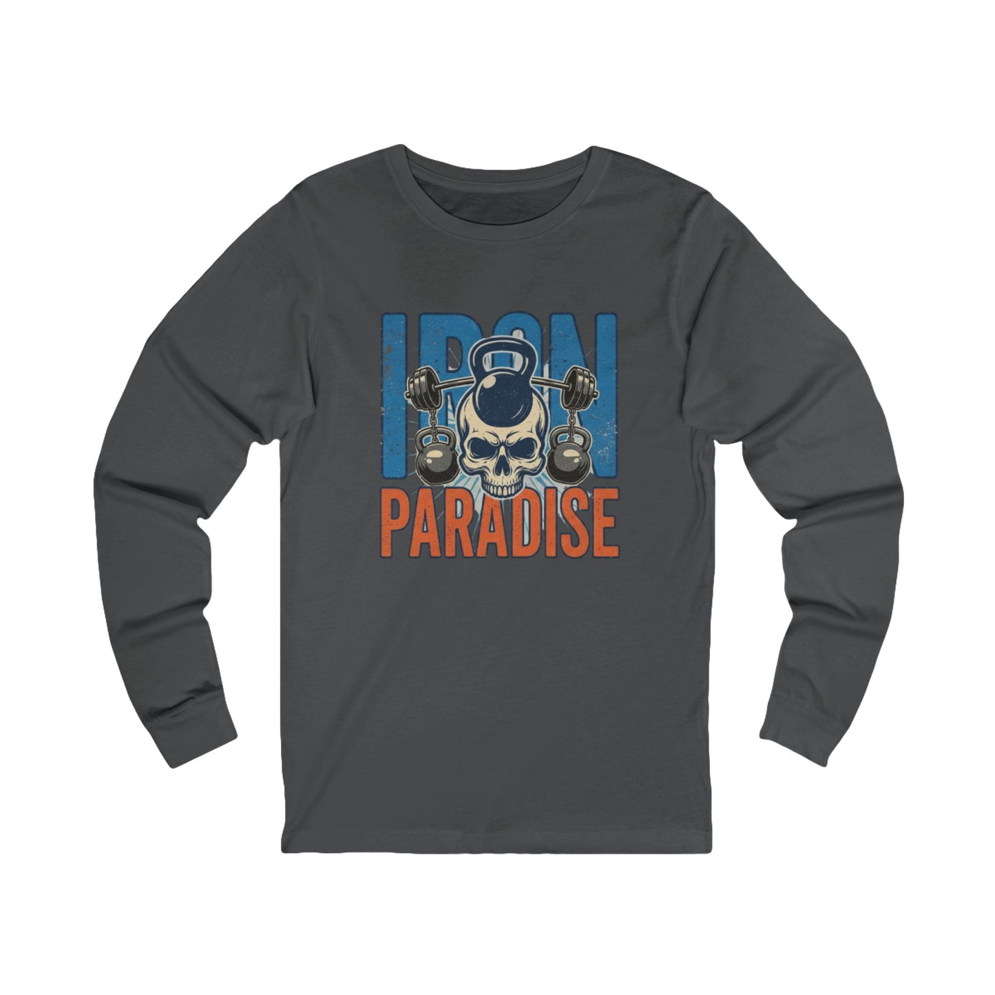 Iron Paradise Long Sleeve Tee — Skull Kettlebell Gym Shirt