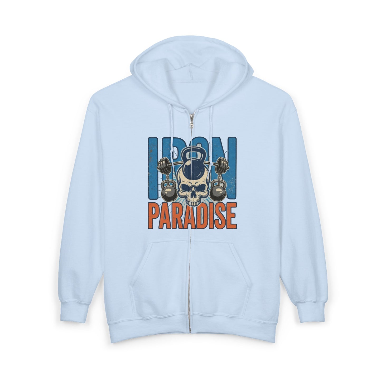 Iron Paradise Zip Hoodie – Skull & Kettlebell Gym Sweatshirt