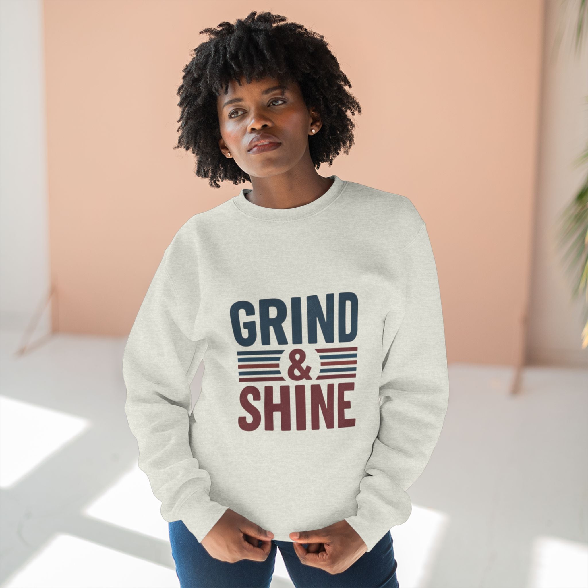 Grind & Shine Crewneck Sweatshirt — Motivational Retro Graphic Crew