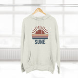 Retro Sunrise 'SUNE' Graphic Hoodie — Vintage Striped Sun Pullover
