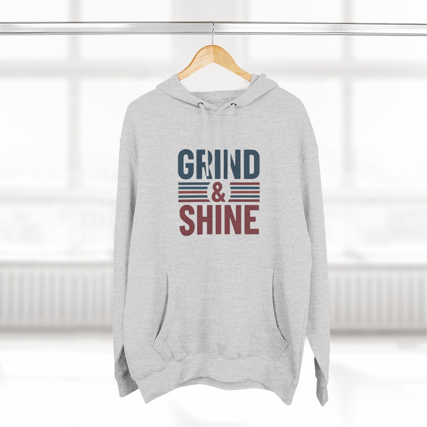 Grind & Shine Hoodie — Motivational Retro Striped Graphic Hoodie