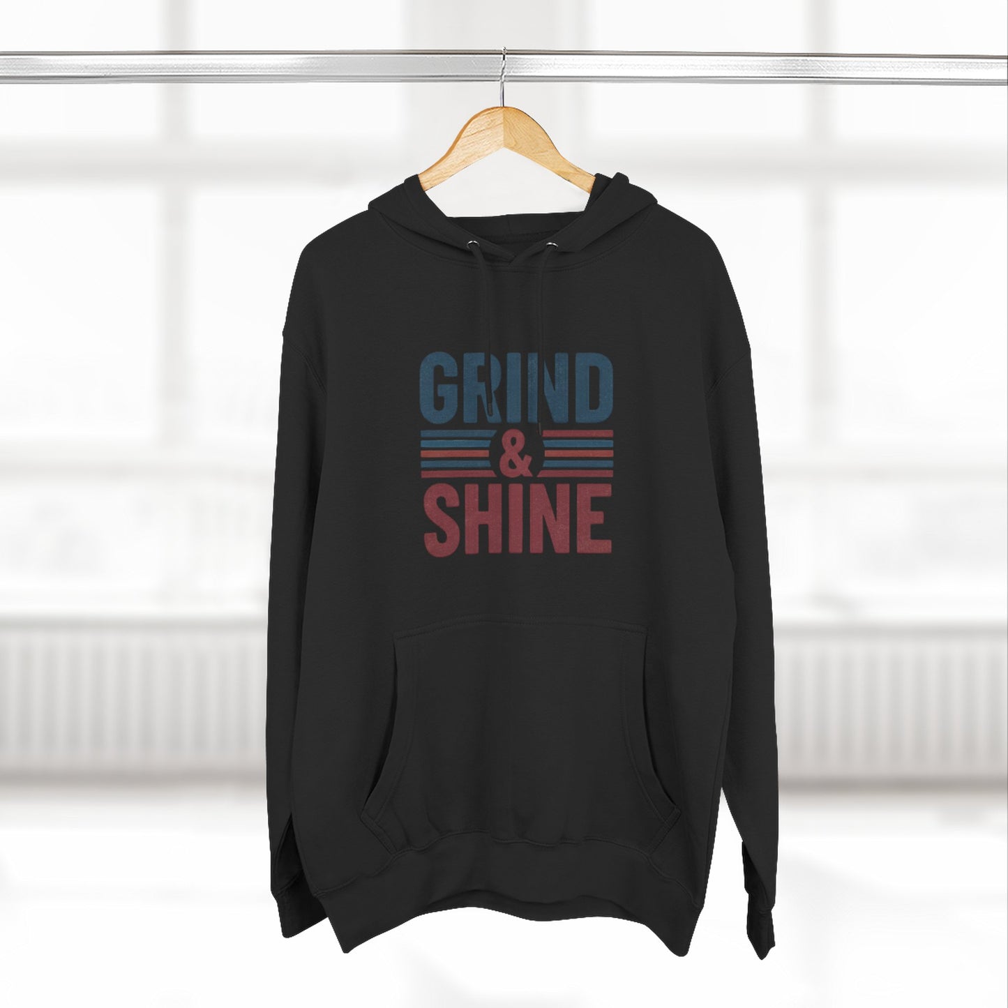 Grind & Shine Hoodie — Motivational Retro Striped Graphic Hoodie