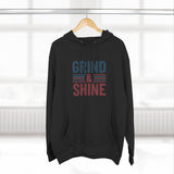 Grind & Shine Hoodie — Motivational Retro Striped Graphic Hoodie