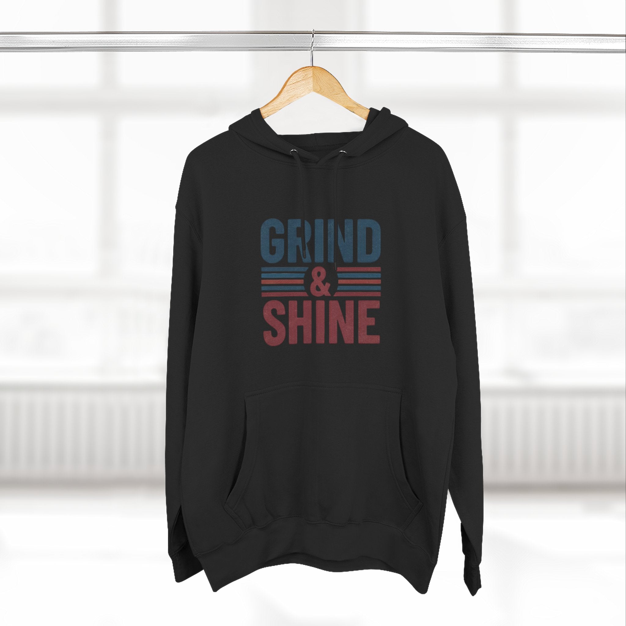 Grind & Shine Hoodie — Motivational Retro Striped Graphic Hoodie