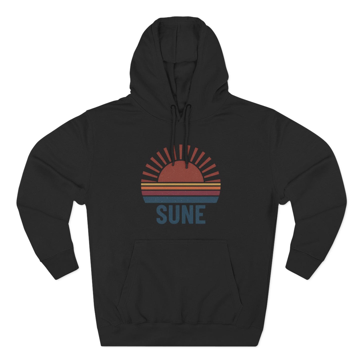 Retro Sunrise 'SUNE' Graphic Hoodie — Vintage Striped Sun Pullover