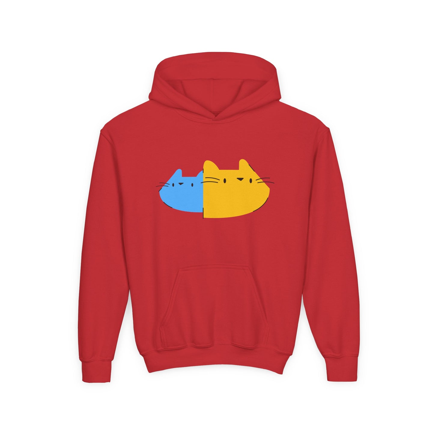Youth Hoodie — Cute Half-Blue Half-Yellow Cat Graphic