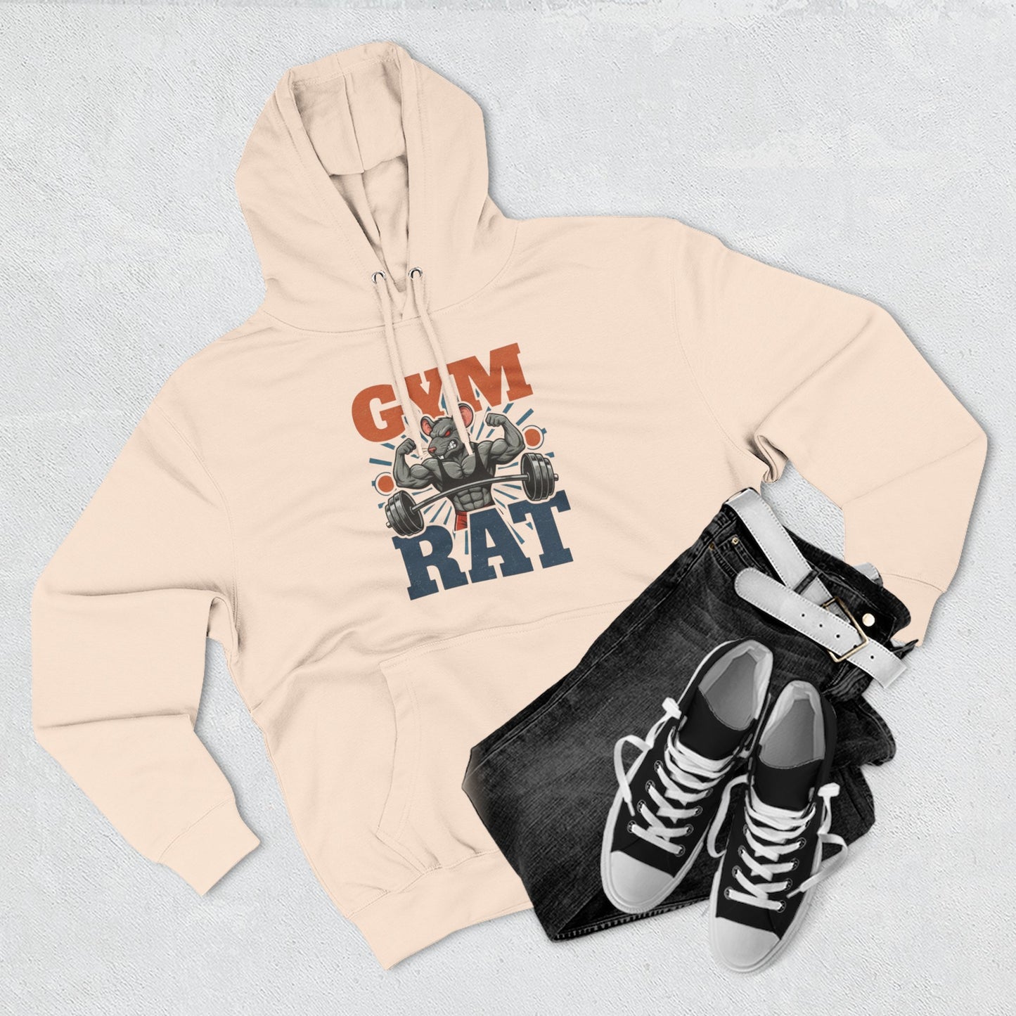 Gym Rat Hoodie — Vintage Barbell Fitness Pullover