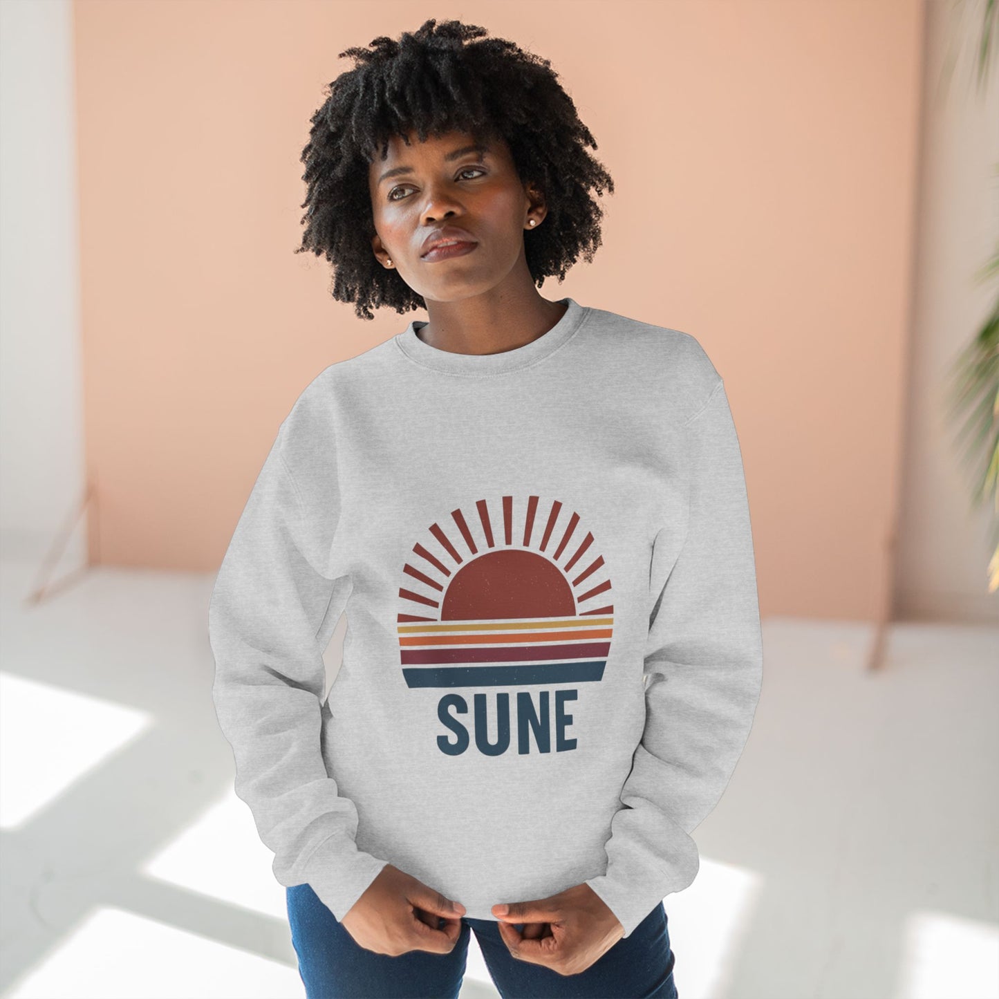Retro Sunrise Sweatshirt — "SUN E" Graphic Crewneck