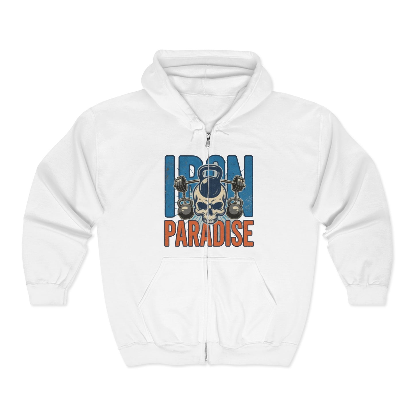 Iron Paradise Zip Hoodie – Skull & Kettlebell Gym Sweatshirt