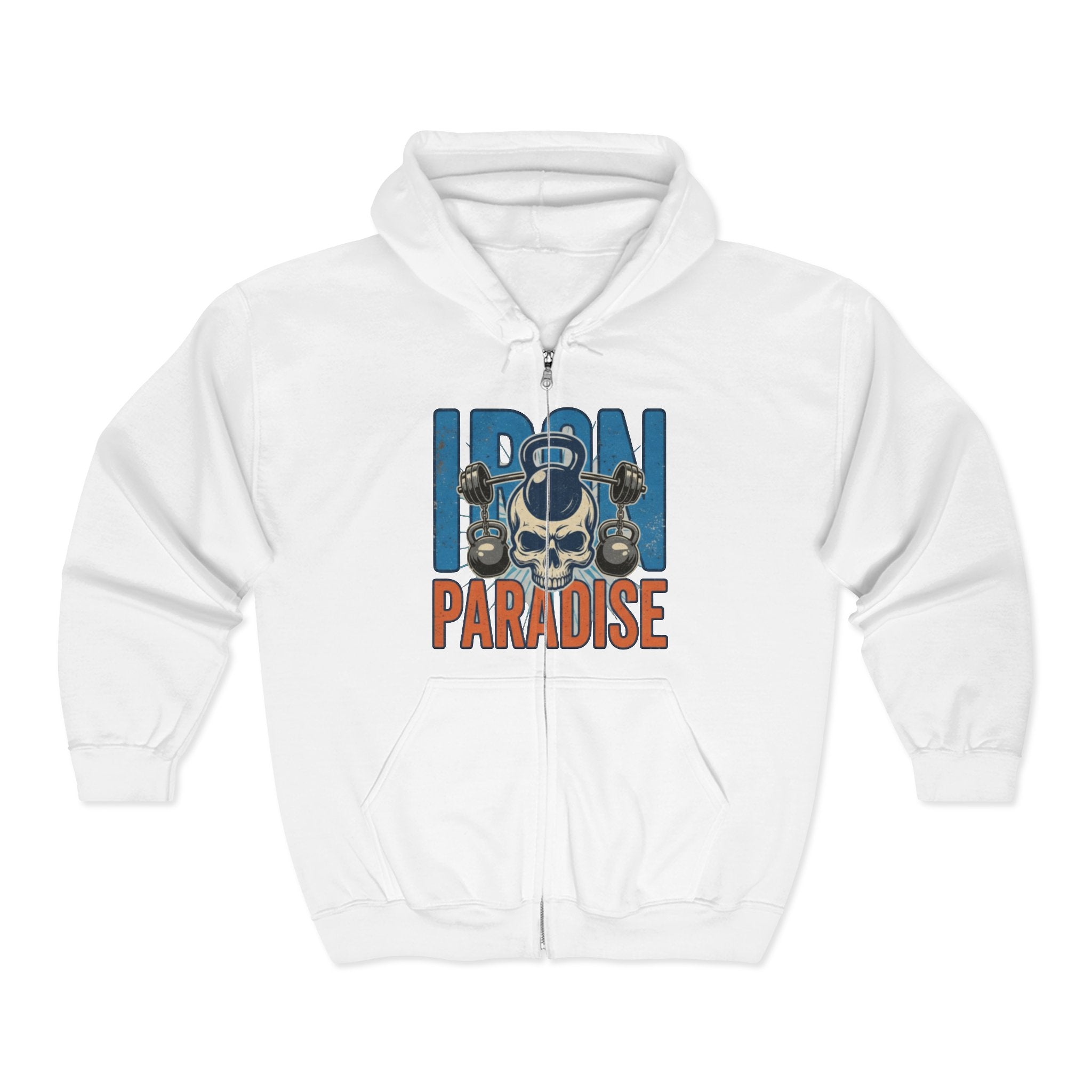 Iron Paradise Zip Hoodie – Skull & Kettlebell Gym Sweatshirt