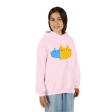 Youth Hoodie — Cute Half-Blue Half-Yellow Cat Graphic